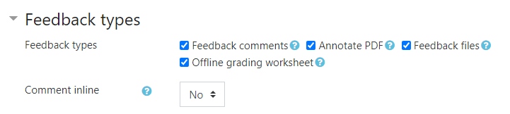 Feedback types checkboxes:  Feedback comments, Annotate PDF, Feedback files, Offline grading worksheet
