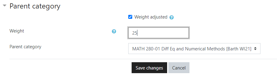 in the Parent category sections, check the weight adjusted box and enter the percent weight