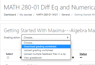 Select Download grading worksheet from the dropdown menu