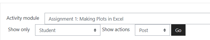 Select the activity from the dropdown menu, then specify 
 only Students, and show actions Post.  Hit Go